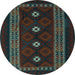 Round Machine Washable Southwestern Light Blue Country Rug, wshtr2599lblu