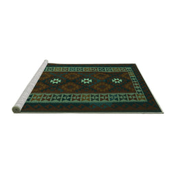Sideview of Machine Washable Southwestern Turquoise Country Area Rugs, wshtr2599turq