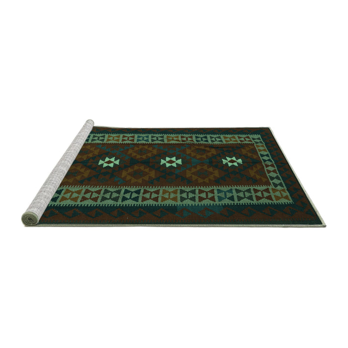 Sideview of Machine Washable Southwestern Turquoise Country Area Rugs, wshtr2599turq
