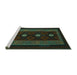 Sideview of Machine Washable Southwestern Turquoise Country Area Rugs, wshtr2599turq