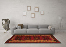 Machine Washable Southwestern Orange Country Area Rugs in a Living Room, wshtr2599org