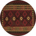 Round Machine Washable Southwestern Brown Country Rug, wshtr2599brn