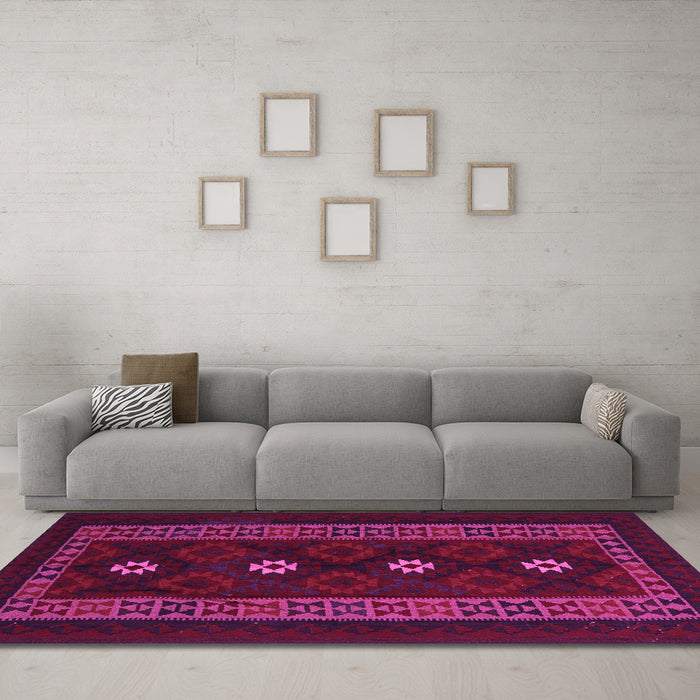 Machine Washable Southwestern Pink Country Rug in a Living Room, wshtr2599pnk