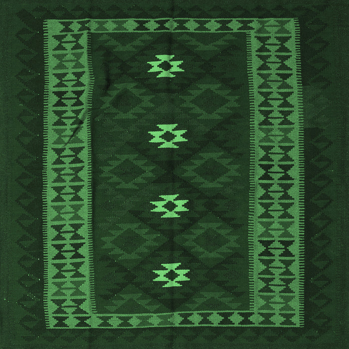 Square Machine Washable Southwestern Emerald Green Country Area Rugs, wshtr2599emgrn