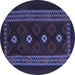 Round Machine Washable Southwestern Blue Country Rug, wshtr2599blu