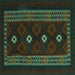 Square Machine Washable Southwestern Turquoise Country Area Rugs, wshtr2599turq