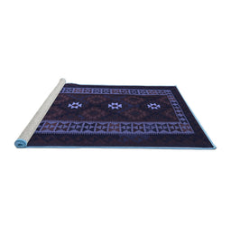 Sideview of Machine Washable Southwestern Blue Country Rug, wshtr2599blu
