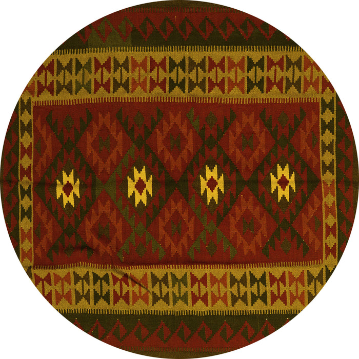 Round Machine Washable Southwestern Yellow Country Rug, wshtr2599yw
