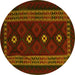 Round Machine Washable Southwestern Yellow Country Rug, wshtr2599yw