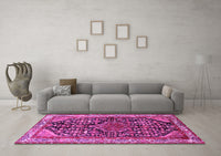 Machine Washable Persian Pink Traditional Rug, wshtr259pnk