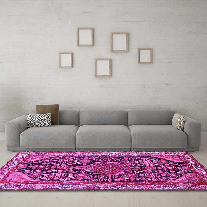 Machine Washable Persian Pink Traditional Rug in a Living Room, wshtr259pnk