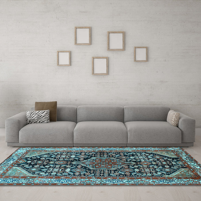 Machine Washable Persian Light Blue Traditional Rug in a Living Room, wshtr259lblu