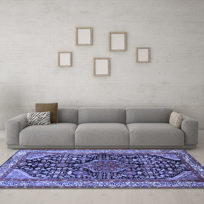 Machine Washable Persian Blue Traditional Rug in a Living Room, wshtr259blu