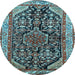 Round Machine Washable Persian Light Blue Traditional Rug, wshtr259lblu