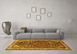 Machine Washable Persian Yellow Traditional Rug in a Living Room, wshtr259yw