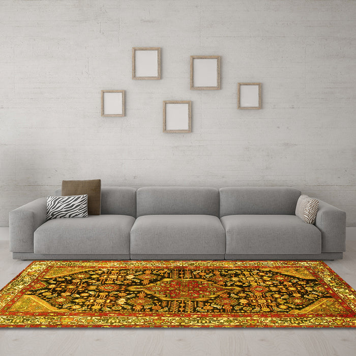 Machine Washable Persian Yellow Traditional Rug in a Living Room, wshtr259yw