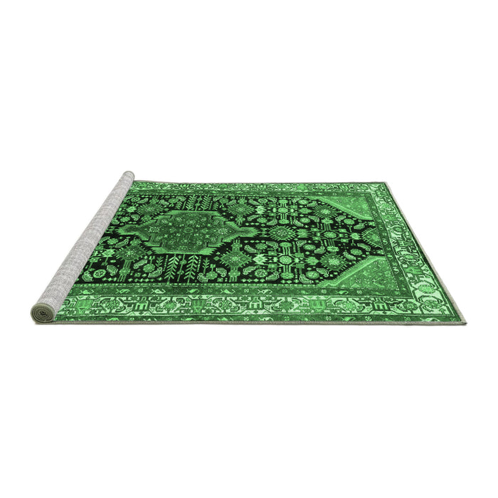 Sideview of Machine Washable Persian Emerald Green Traditional Area Rugs, wshtr259emgrn