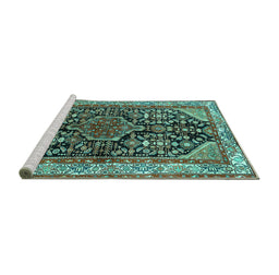 Sideview of Machine Washable Persian Turquoise Traditional Area Rugs, wshtr259turq