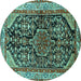 Round Machine Washable Persian Turquoise Traditional Area Rugs, wshtr259turq