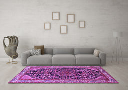 Machine Washable Persian Purple Traditional Area Rugs in a Living Room, wshtr259pur