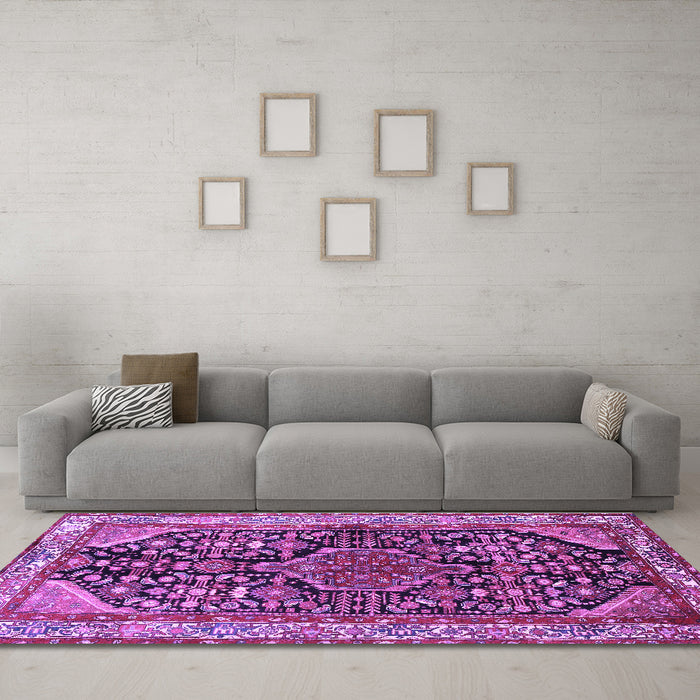 Machine Washable Persian Purple Traditional Area Rugs in a Living Room, wshtr259pur