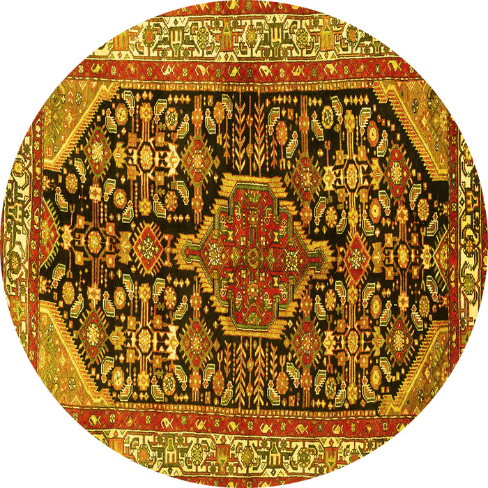 Round Persian Yellow Traditional Rug, tr259yw