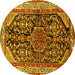 Round Persian Yellow Traditional Rug, tr259yw