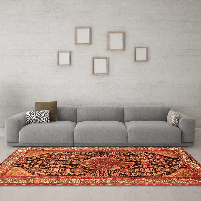 Machine Washable Persian Orange Traditional Area Rugs in a Living Room, wshtr259org