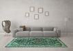 Machine Washable Persian Turquoise Traditional Area Rugs in a Living Room,, wshtr259turq