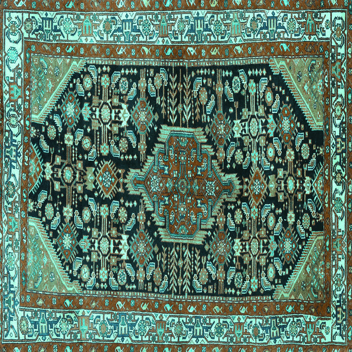 Square Machine Washable Persian Turquoise Traditional Area Rugs, wshtr259turq