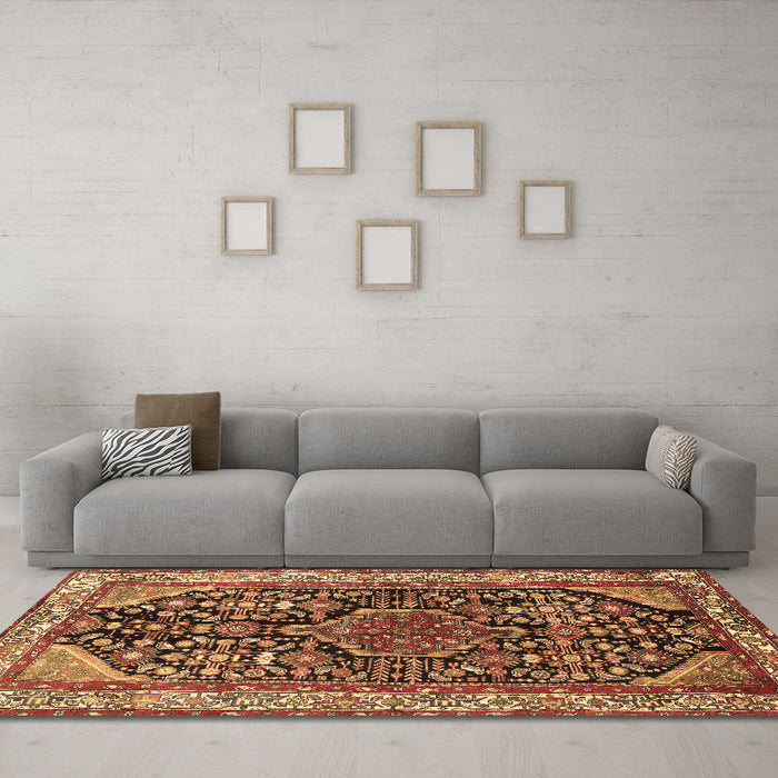 Machine Washable Persian Brown Traditional Rug in a Living Room,, wshtr259brn