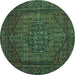 Round Machine Washable Persian Turquoise Traditional Area Rugs, wshtr25turq