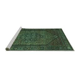 Sideview of Machine Washable Persian Turquoise Traditional Area Rugs, wshtr25turq