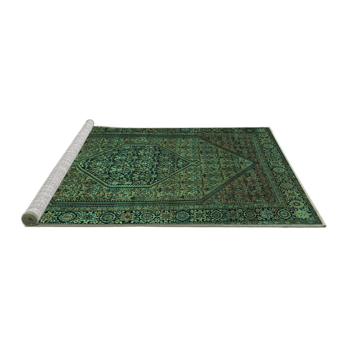 Sideview of Machine Washable Persian Turquoise Traditional Area Rugs, wshtr25turq