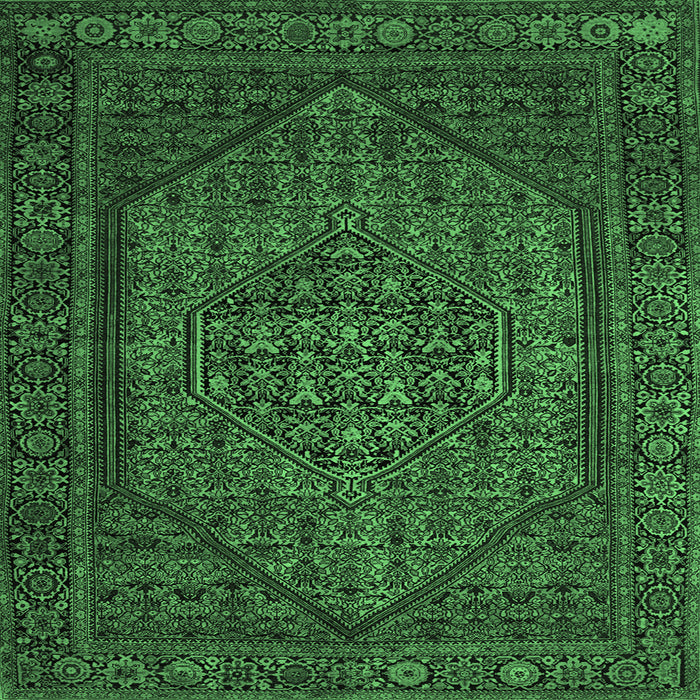 Square Machine Washable Persian Emerald Green Traditional Area Rugs, wshtr25emgrn