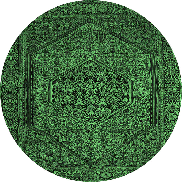 Round Persian Emerald Green Traditional Rug, tr25emgrn