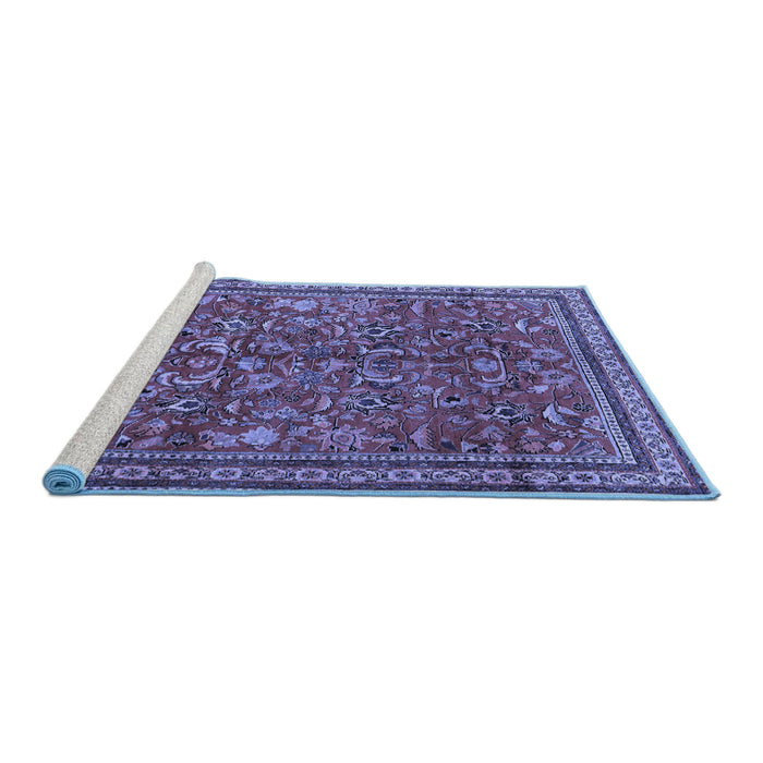 Sideview of Machine Washable Persian Blue Traditional Rug, wshtr2600blu