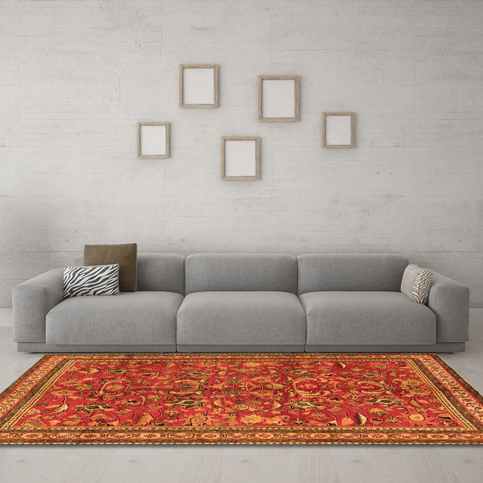 Machine Washable Persian Orange Traditional Area Rugs in a Living Room, wshtr2600org