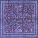 Square Machine Washable Persian Blue Traditional Rug, wshtr2600blu