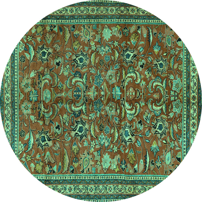 Round Machine Washable Persian Turquoise Traditional Area Rugs, wshtr2600turq