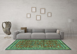 Machine Washable Persian Turquoise Traditional Area Rugs in a Living Room,, wshtr2600turq