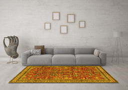 Machine Washable Persian Yellow Traditional Rug in a Living Room, wshtr2600yw