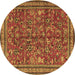 Round Machine Washable Persian Brown Traditional Rug, wshtr2600brn