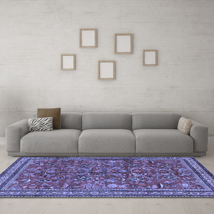 Machine Washable Persian Blue Traditional Rug in a Living Room, wshtr2600blu
