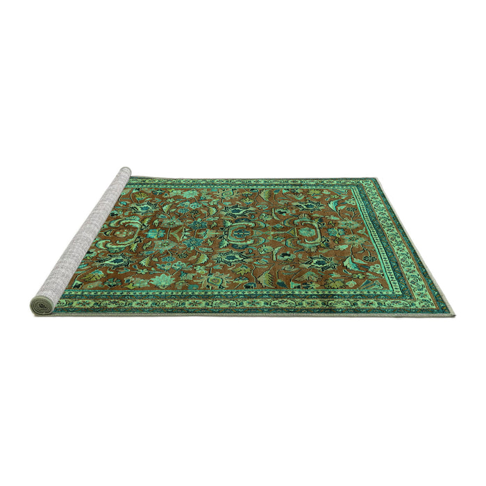 Sideview of Machine Washable Persian Turquoise Traditional Area Rugs, wshtr2600turq