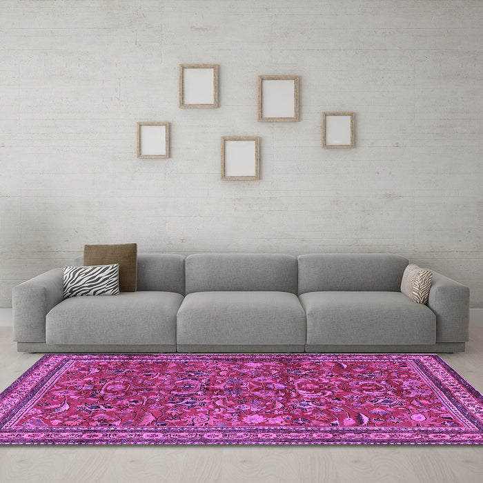Machine Washable Persian Purple Traditional Area Rugs in a Living Room, wshtr2600pur