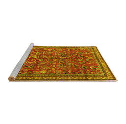 Sideview of Machine Washable Persian Yellow Traditional Rug, wshtr2600yw