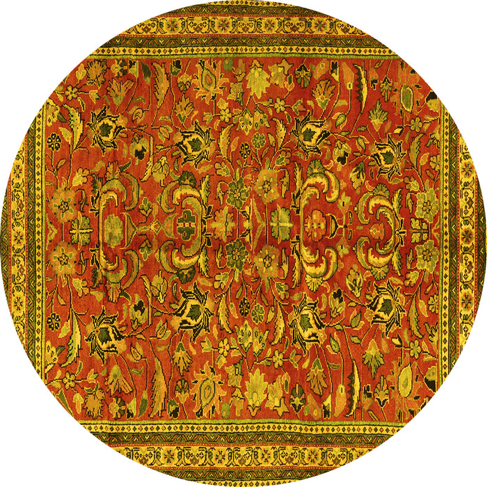 Round Machine Washable Persian Yellow Traditional Rug, wshtr2600yw