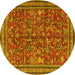 Round Machine Washable Persian Yellow Traditional Rug, wshtr2600yw