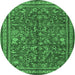 Round Machine Washable Persian Emerald Green Traditional Area Rugs, wshtr2600emgrn